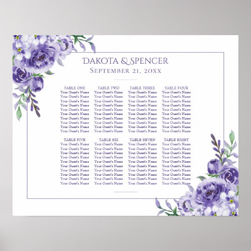 Purple Roses  Elegant Floral 10 Top Seating Chart