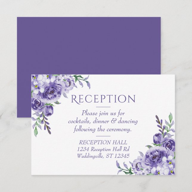 Purple Roses | Elegant Floral Reception Enclosure RSVP Card (Front/Back)
