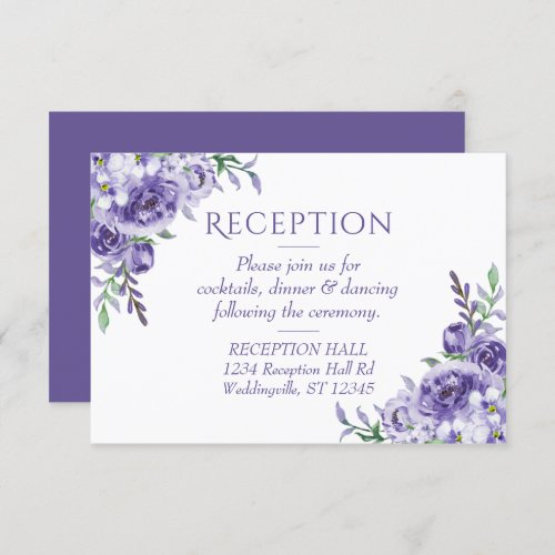 Purple Roses  Elegant Floral Reception Enclosure RSVP Card