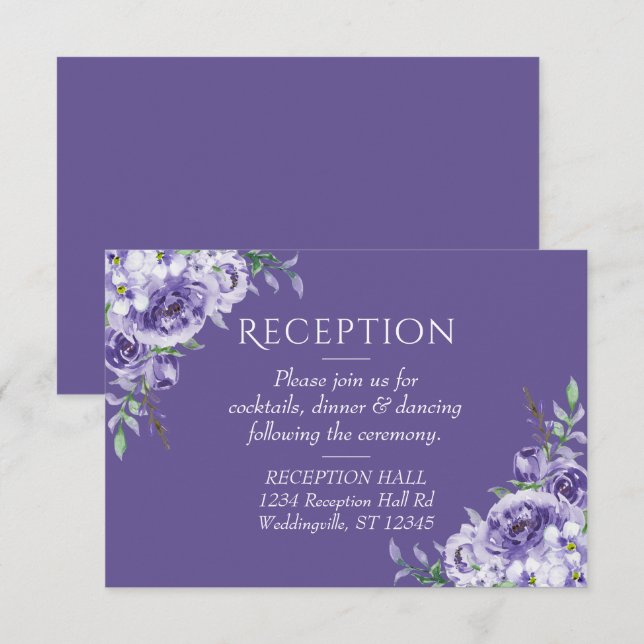 Purple Roses | Elegant Floral Reception Enclosure RSVP Card (Front/Back)