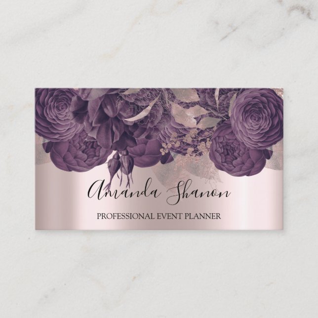 Purple Roses Elegant Logo Event Planner   Business Card (Front)