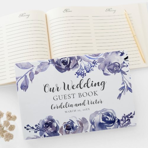 Purple Roses Elegant Personalized Garden Wedding Guest Book