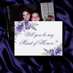 Purple Roses Elegant Photo Bridal Party Proposal Invitation
