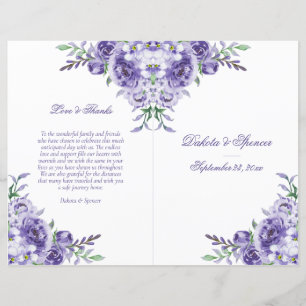 Purple Roses Elegant Watercolor Ceremony Program