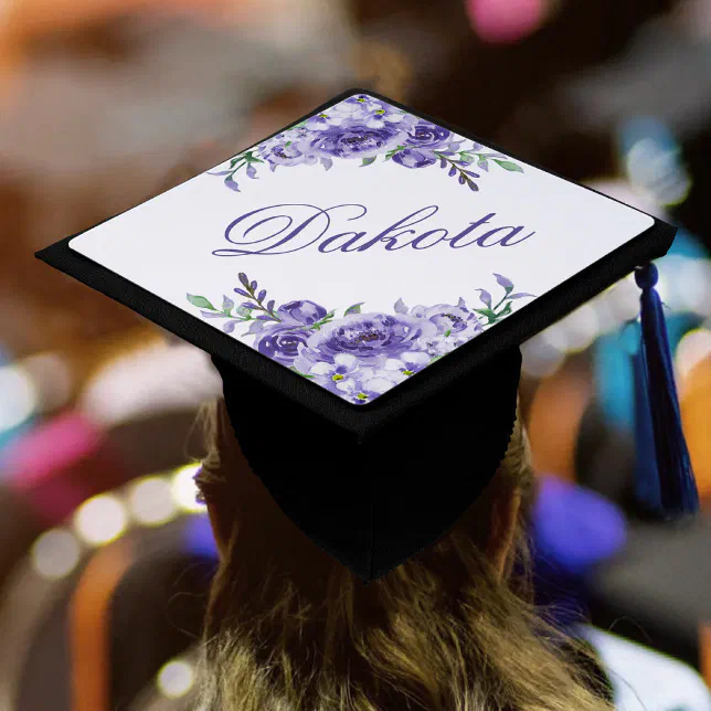 Purple Roses | Elegant Watercolor Floral Boho Graduation Cap Topper ...