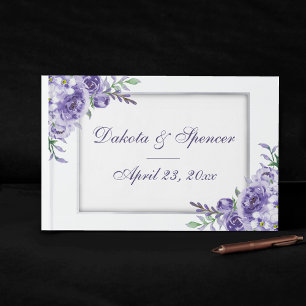 Purple Roses Elegant Watercolor Floral Boho Guest Book
