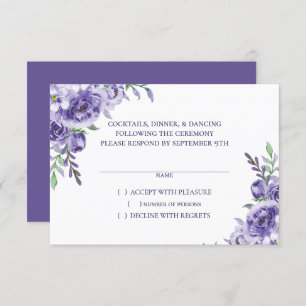 Purple Roses Elegant Watercolor Floral Boho RSVP Card