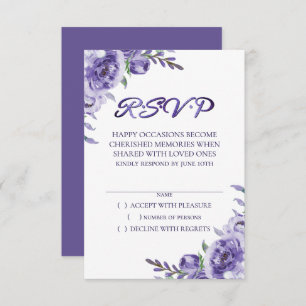 Purple Roses Elegant Watercolor Floral Boho RSVP Card