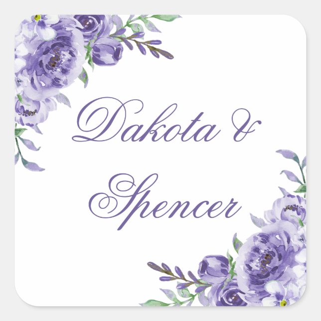 Purple Roses | Elegant Watercolor Floral Boho Square Sticker (Front)
