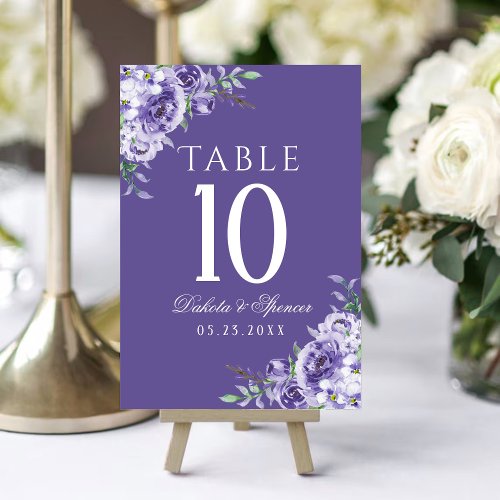 Purple Roses  Elegant Watercolor Floral Boho Table Number