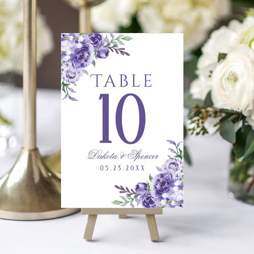 Purple Roses  Elegant Watercolor Floral Boho Table Number