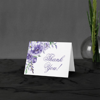 Purple Roses | Elegant Watercolor Floral Boho Thank You Card