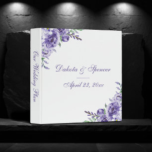 Purple Roses   Elegant Watercolor Floral Photo 3 Ring Binder