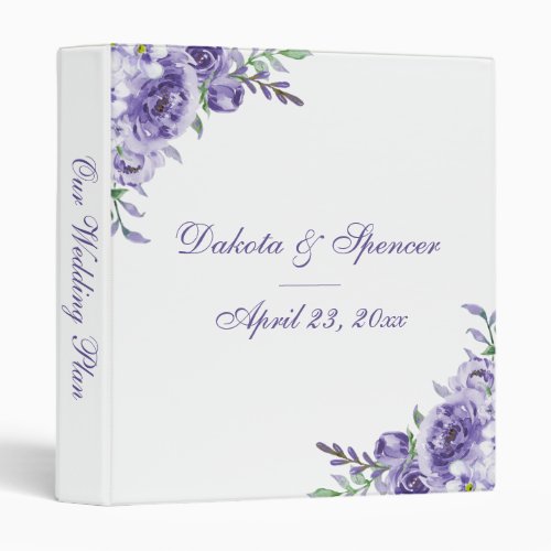 Purple Roses  Elegant Watercolor Floral Photo 3 Ring Binder