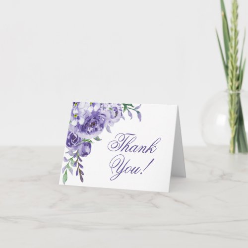 Purple Roses  Elegant Watercolor Floral Photo Thank You Card