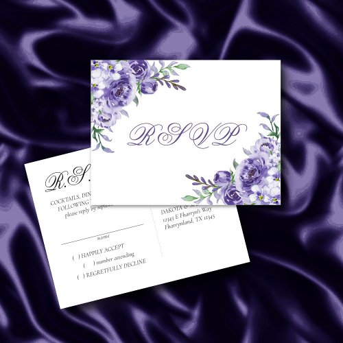 Purple Roses  Elegant Watercolor Floral Response Announcement Postcard