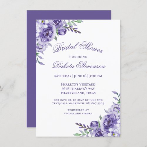 Purple Roses  Elegant Watercolor Floral Shower Invitation