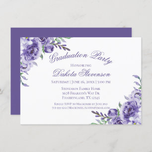 Purple Roses Elegant Watercolor Graduation Invitation