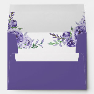 Purple Roses   Elegant Watercolor Return Address Envelope