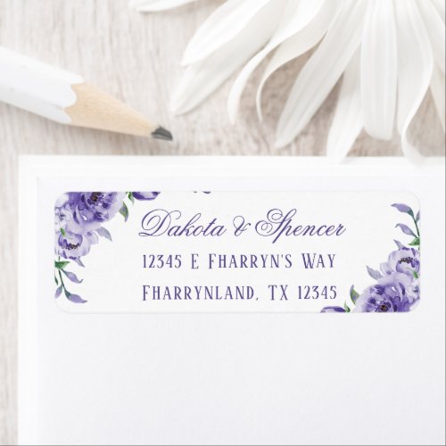 Purple Roses  Elegant Watercolor Return Address Label