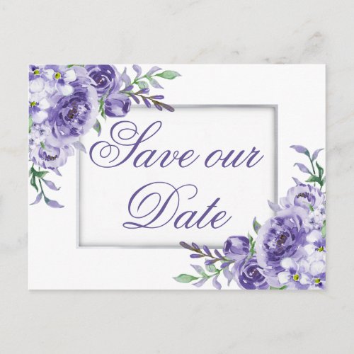 Purple Roses  Elegant Watercolor Save the Date Announcement Postcard