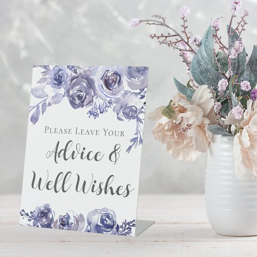 Purple Roses Elegant Wedding Advice Well Wishes Pedestal Sign
