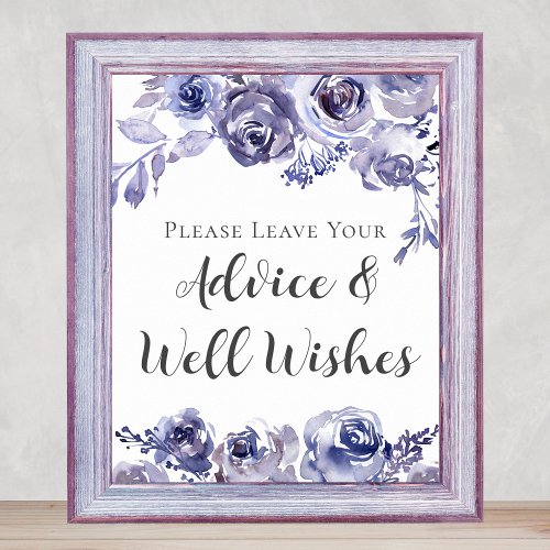 Purple Roses Elegant Wedding Advice Well Wishes Poster