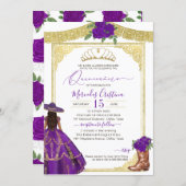 Purple Roses Elegant Western Charro Quinceanera Invitation (Front/Back)