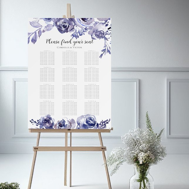 Purple Roses Floral Elegant Wedding Seating Chart Foam Board (Creator Uploaded)