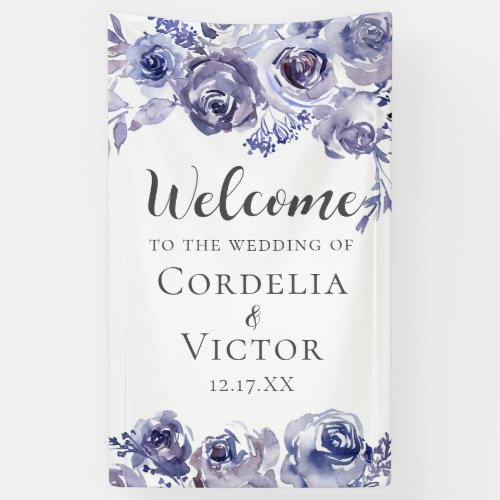 Purple Roses Floral Elegant Welcome to Our Wedding Banner
