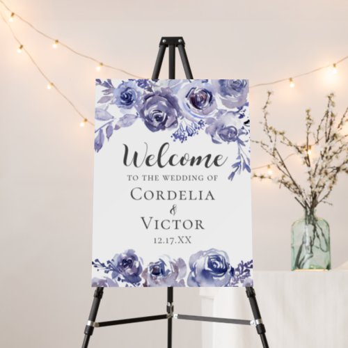 Purple Roses Floral Elegant Welcome to Our Wedding Foam Board