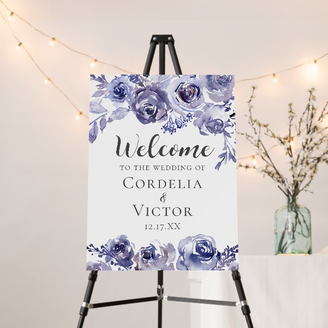 Purple Roses Floral Elegant Welcome to Our Wedding Foam Board (In Situ (Stand))