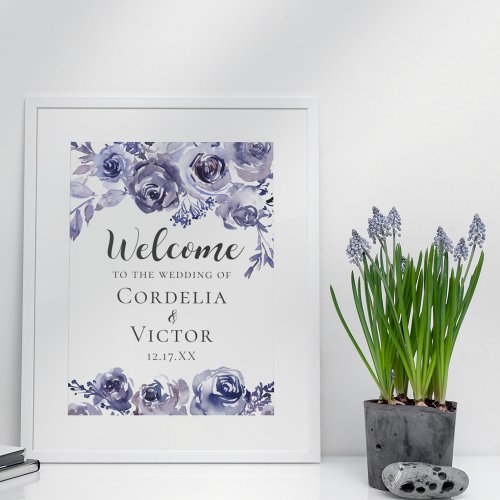 Purple Roses Floral Elegant Welcome to Our Wedding Poster