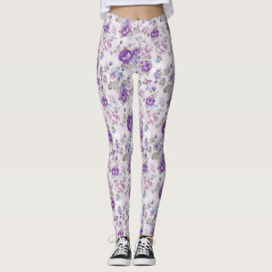 Purple Roses Floral Leggings