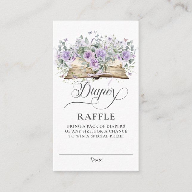 Purple Roses Floral New Chapter Book Diaper Raffle Enclosure Card (Front)