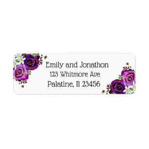 Purple Roses Floral Return Address Label