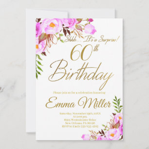 Purple Roses Floral Surprise 60th Birthday Party Invitation
