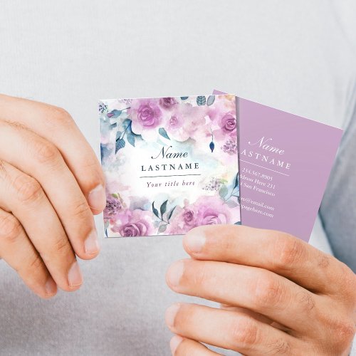 Purple Roses Floral Watercolor Business Card
