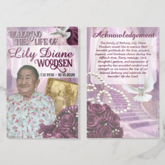 Purple Roses Funeral Program memorial obituary Brochure