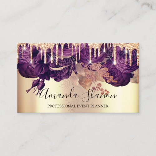 Purple Roses Glitter Drips Logo Event Planner  Business Card