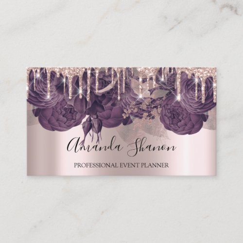 Purple Roses Glitter Drips Logo Event Planner  Business Card