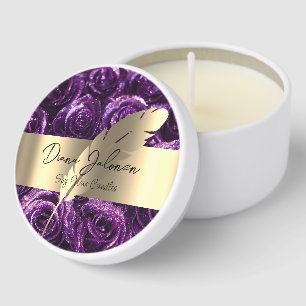 Purple Roses Gold Foil Shiny Mini Candle Favors