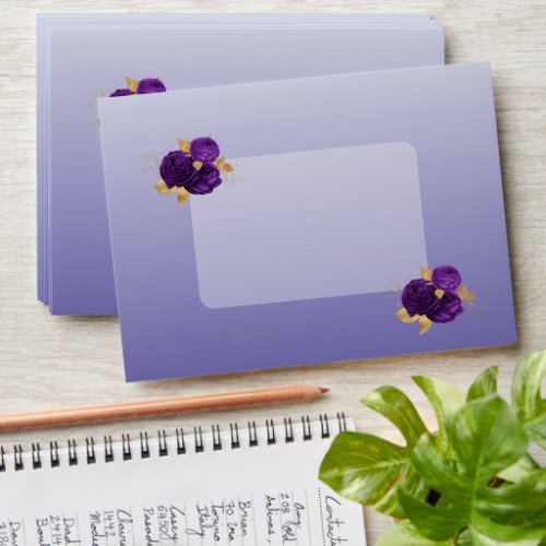 Purple Roses &amp; Gold Purple Glitter Sweet 16 Envelope