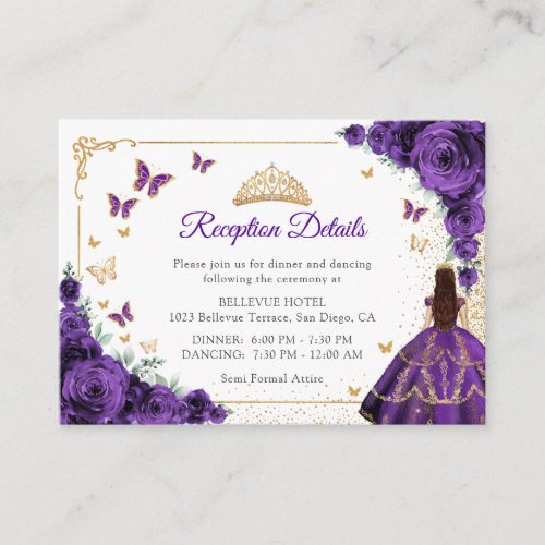 Purple Roses Gold Quinceanera Reception Details