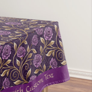 Purple Roses Gold Scroll Elegant Custom Design Tablecloth