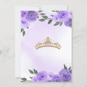 Purple Roses Golden Tiara Quinceañera Birthday Invitation (Back)
