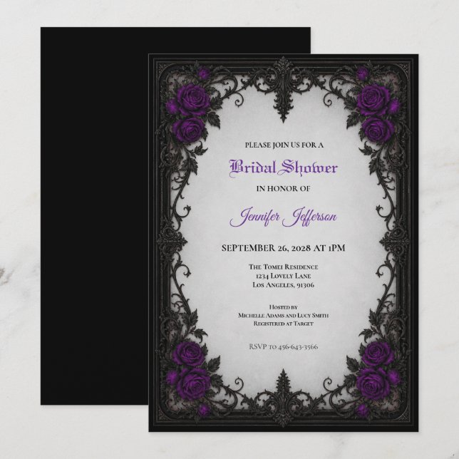 Purple Roses Gothic Bridal Shower invitation (Front/Back)