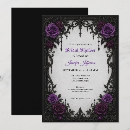Purple Roses Gothic Bridal Shower invitation