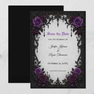 Purple Roses Gothic Save the date invitation