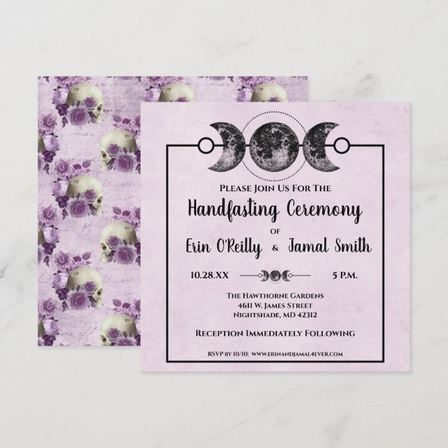 Purple Roses Handfasting Wicca Wedding Moon Invite (Front/Back)